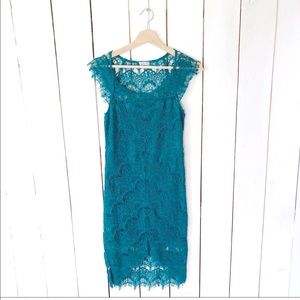 Free People Peekaboo Lace Slip Dress Peacock Teal